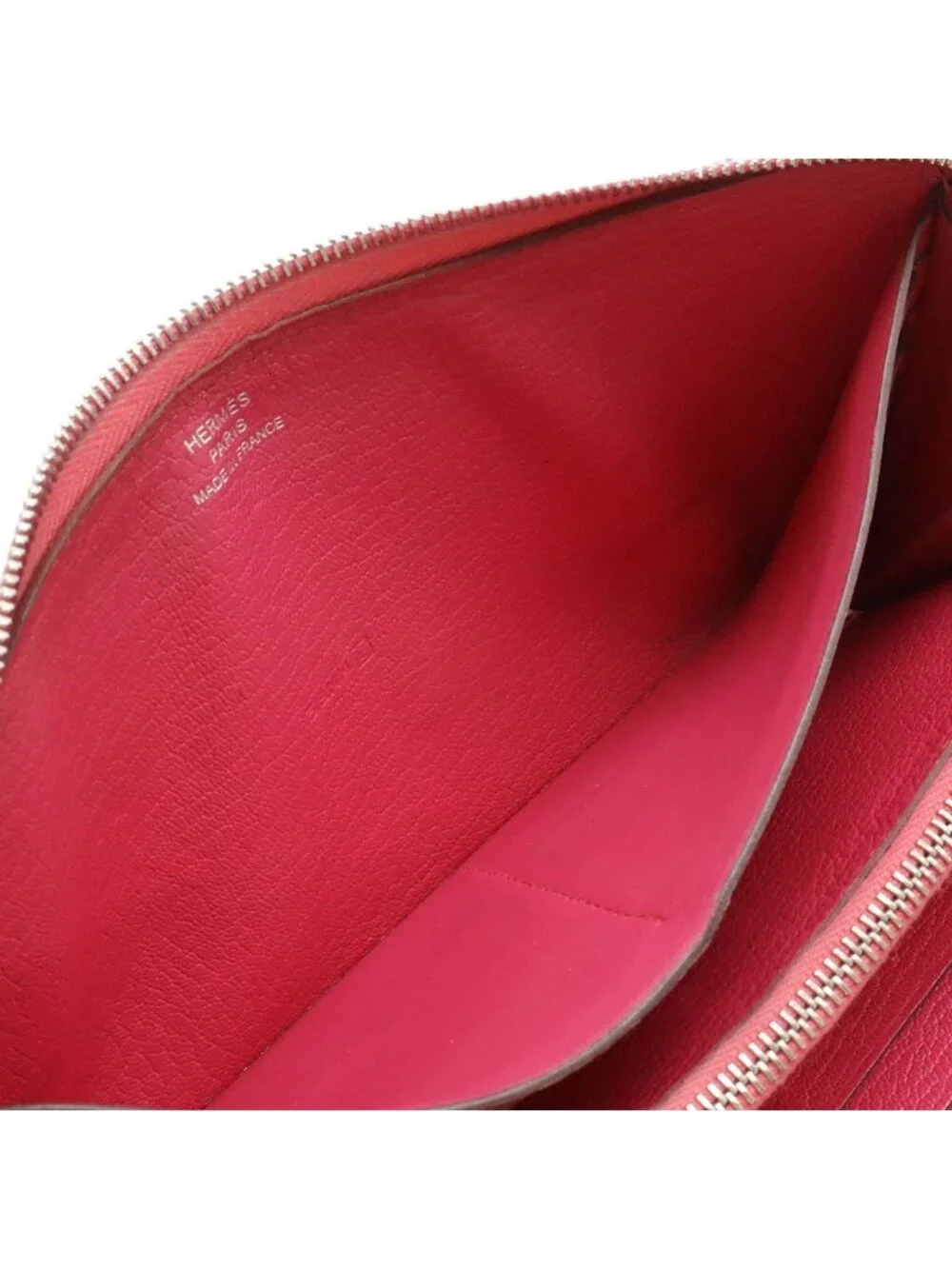 Hermes Azap Long All Leather Zip Around Wallet Chevre Fuchsia Pink Silver